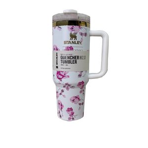 تراول ماگ  مدل دسته دار گل دار کد quencher h20 tumbler گنجایش 1.180 لیتر