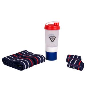 مچ بند و زانو بند چمپکس مدل 3xp navy blue مجموعه 4 عددی به همراه شیکر چمپکس سایز freesize
