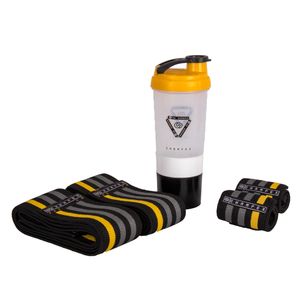 مچ بند و زانو بند چمپکس مدل 3xp yellow grey مجموعه 4 عددی به همراه شیکر چمپکس سایز freesize