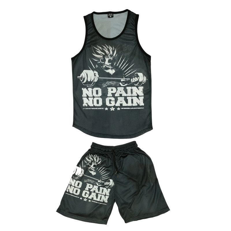 ست تاپ و شلوارک ورزشی مردانه طرح no pain no gain