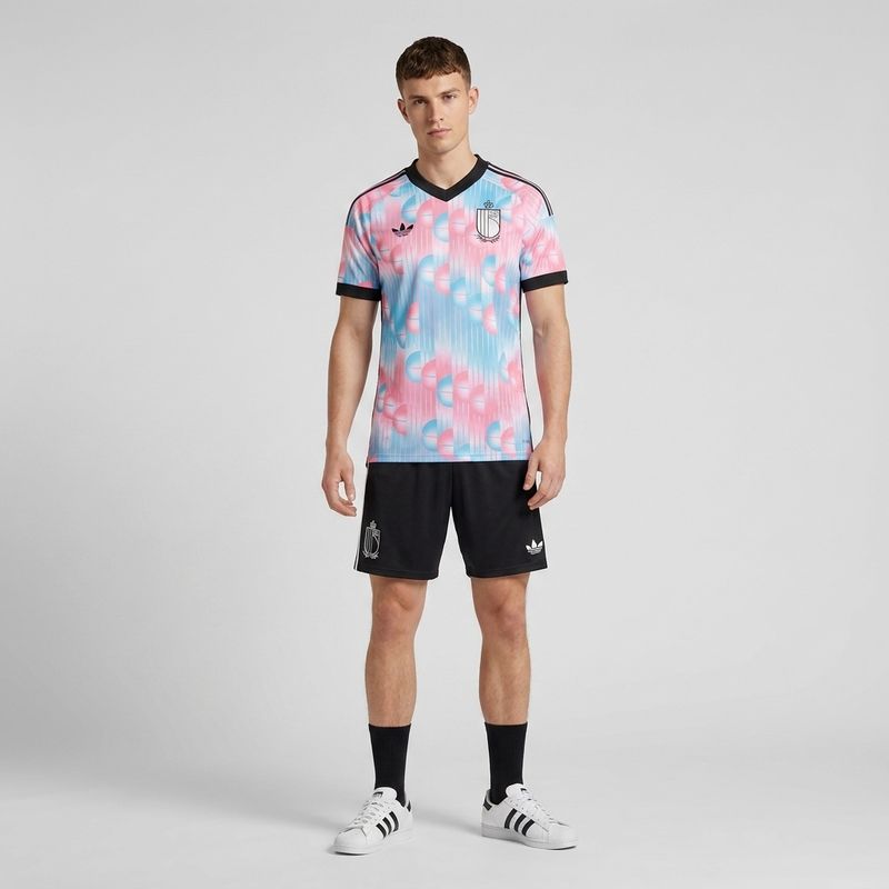 ست تی‌شرت آستین کوتاه و شلوارک ورزشی مردانه مدل بلژیک away 2026