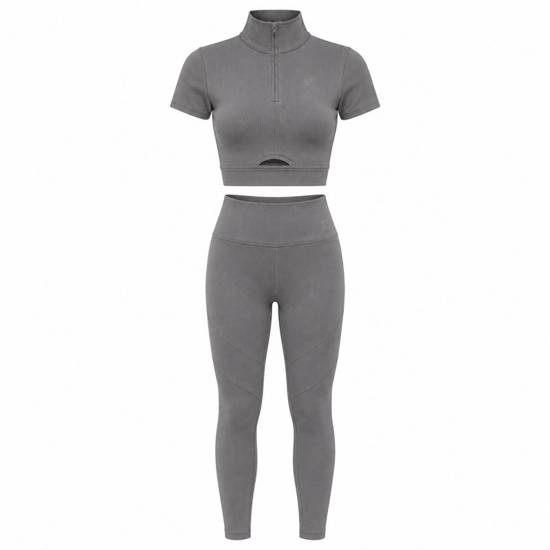 ست ورزشی زنانه تی شرت و لگینگ فلامنت با زیپ مدل n08