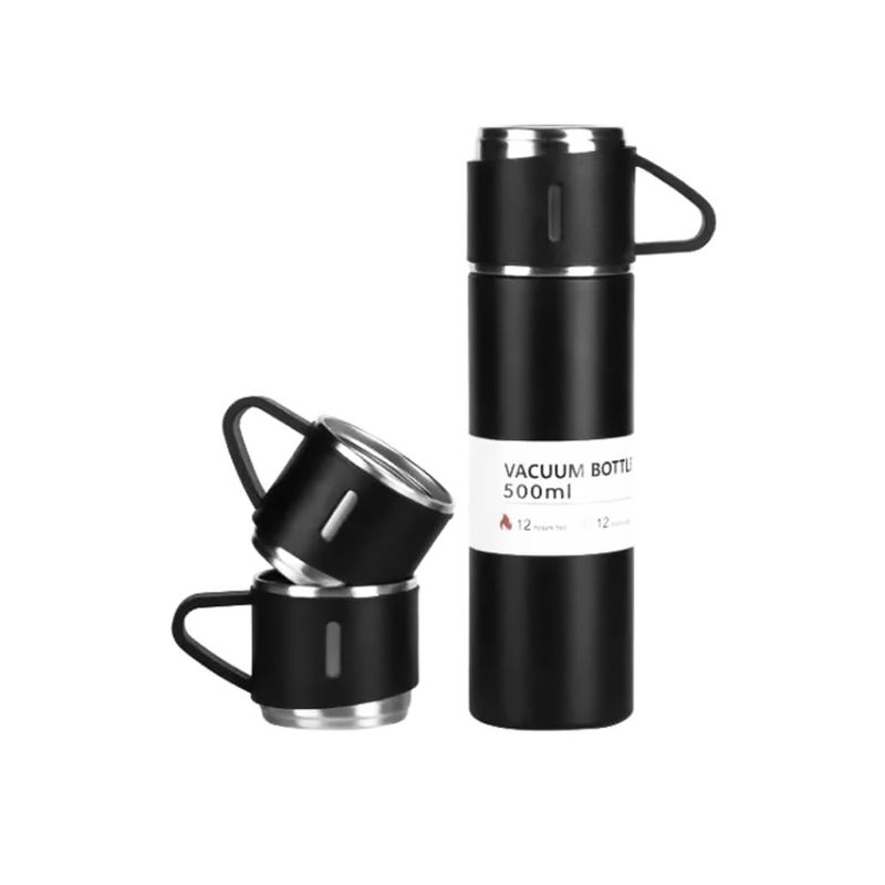 فلاسک مدل vacuum flask set گنجایش 0.5 لیتر به همراه لیوان سفری مجموعه 3 عددی